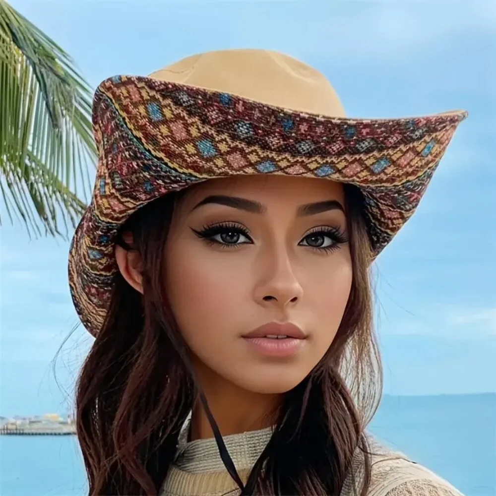 Rodeo Boho Embroider Wide Brim Fisher Hicking Travel 2Way Sunhat - Picture 1 of 6